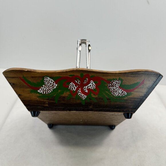 Vintage Wooden Nut Dish 9" Metal Nutcracker Picks MCM Hand-Painted Pinecones - Picture 2 of 15